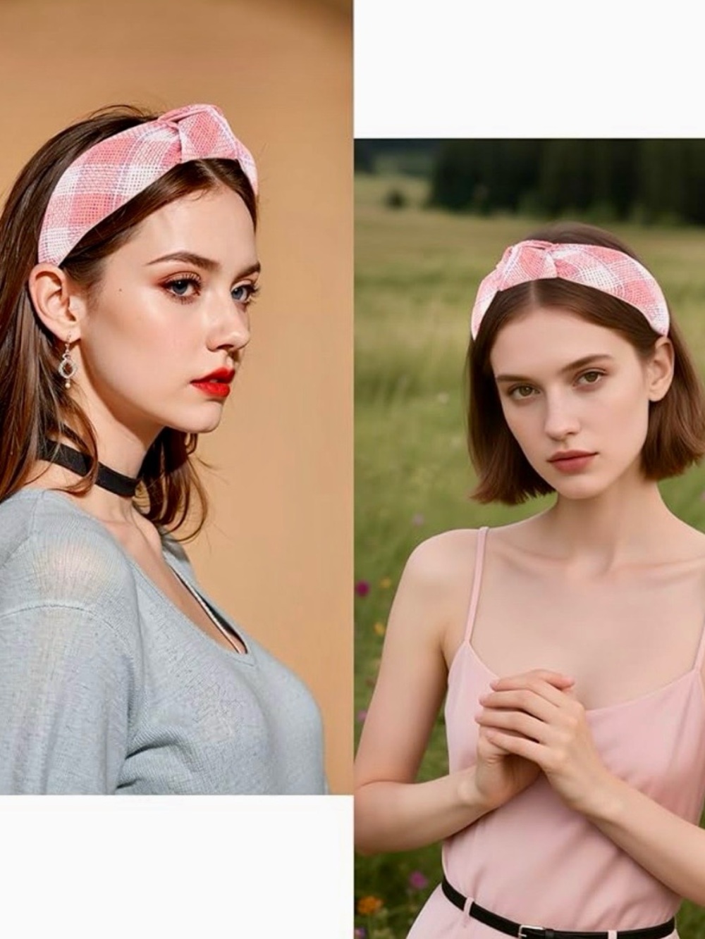 New! Pink Multi Plaid Basket Weaved Knotted Headband (NWT) - Picture 3 of 4